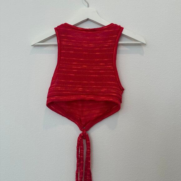 Urban Outfitters Urban Renewal Remnants pink crochet knit reworked tie-back top - Picture 3 of 4